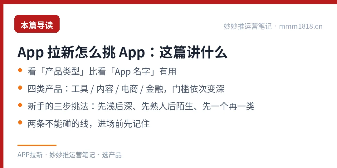 App 拉新挑产品这篇的导读与结构