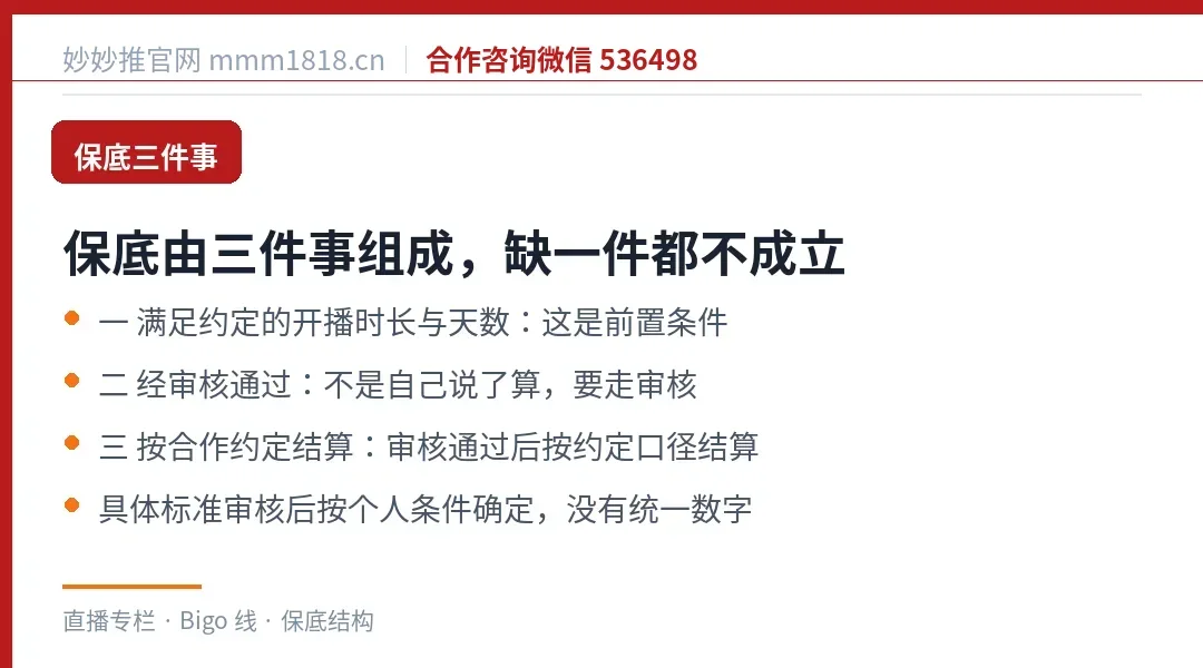 保底的三件事:达成条件、审核、按约定结算