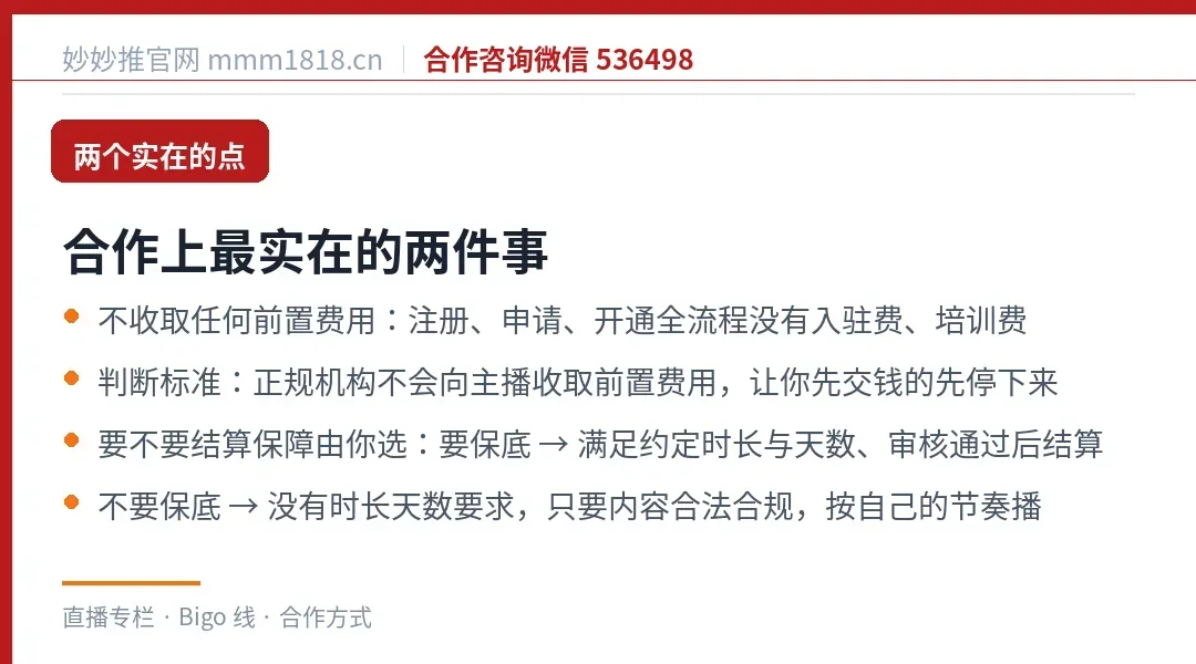 两个最实在的点:不收前置费用、要不要保底你自己选