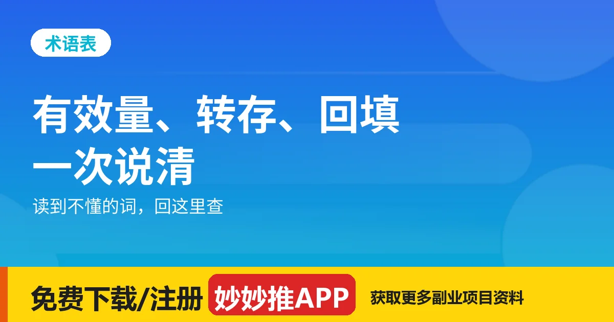 妙妙推术语表：有效量、转存、回填、T+N 一次说清