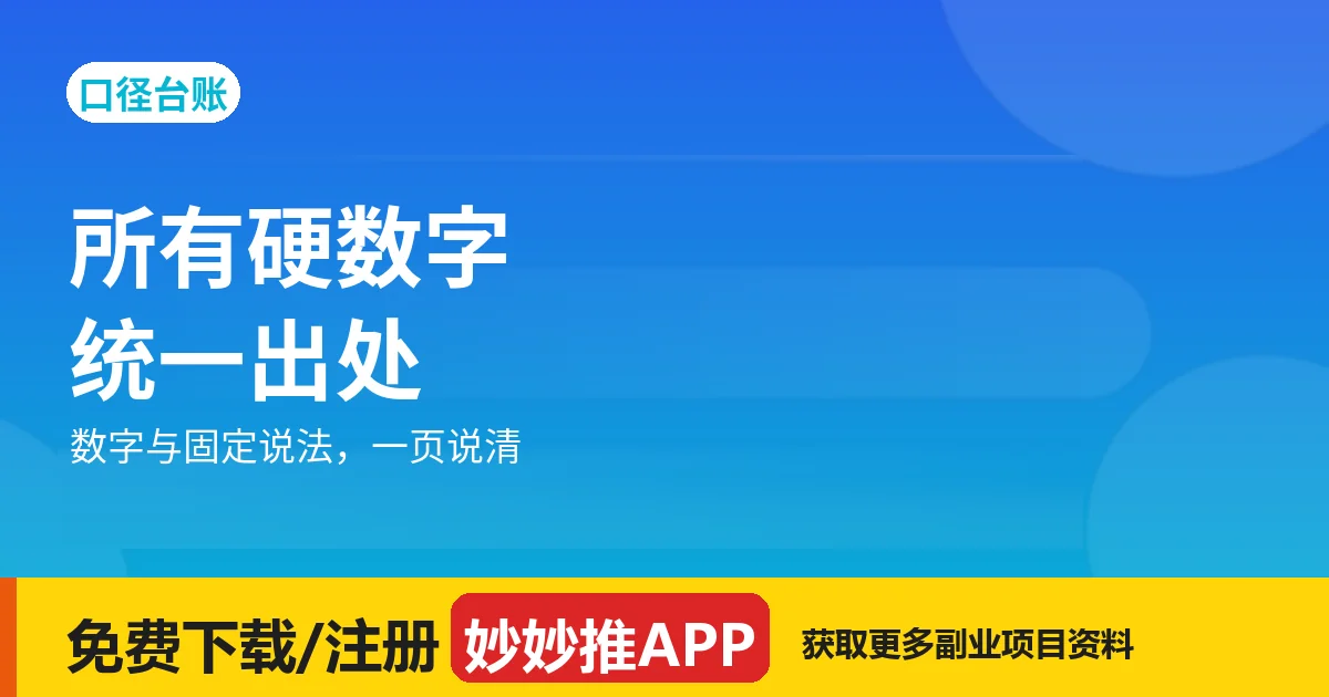 妙妙推数据口径台账：所有硬数字的唯一出处