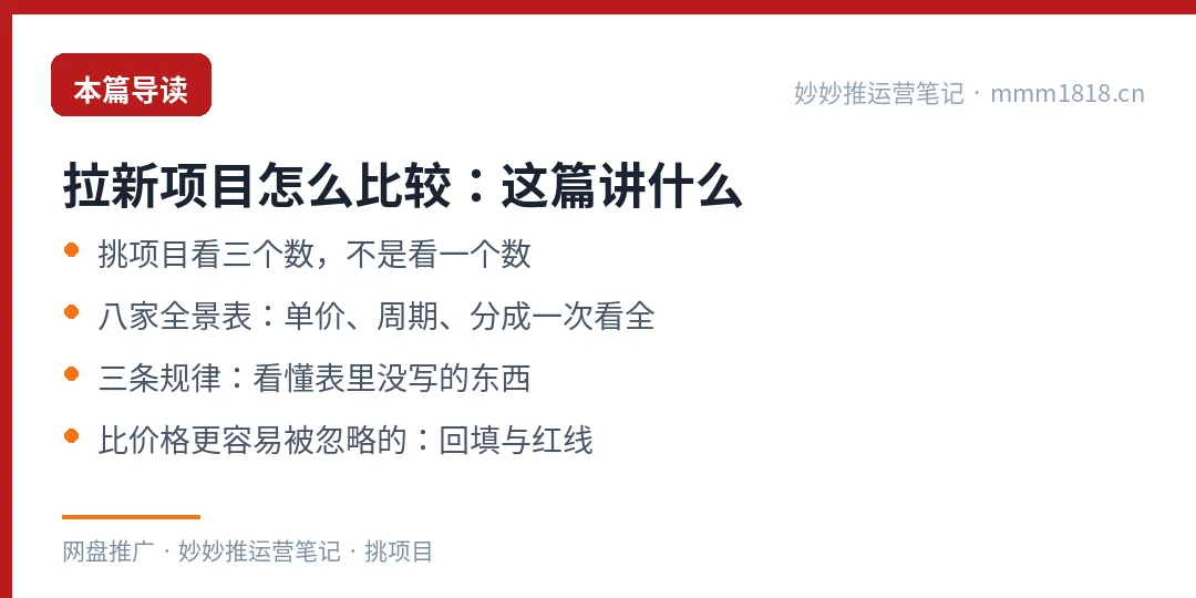拉新项目比较这篇的导读与结构