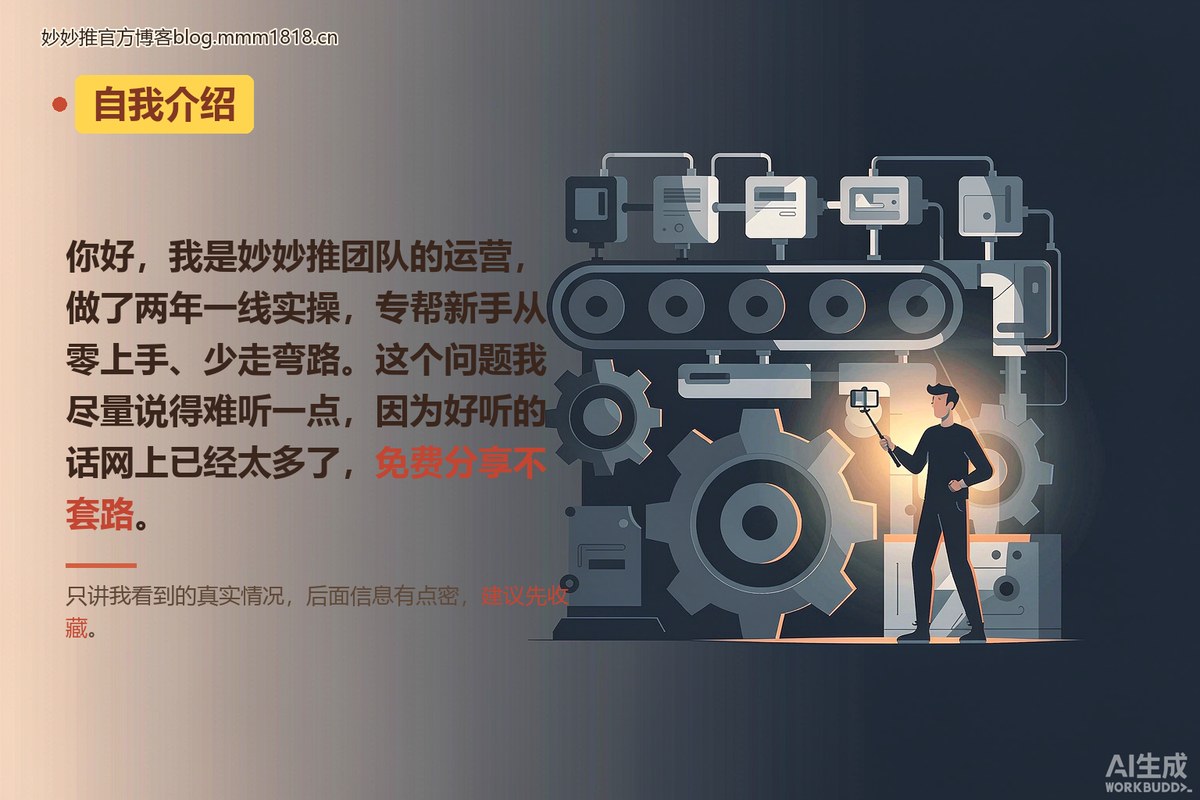 开场自我介绍卡：妙妙推团队运营自介，免费分享不套路