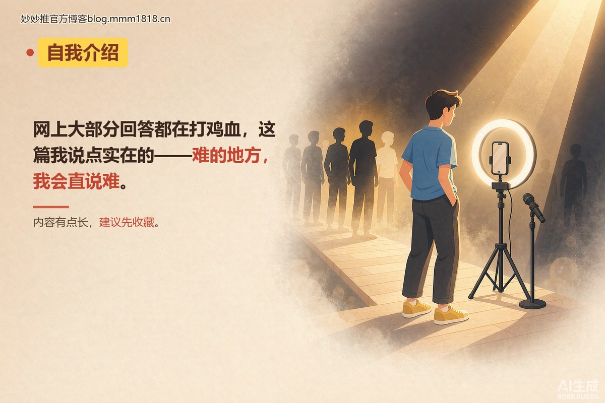 开场自我介绍卡：妙妙推团队运营自介，免费分享不套路