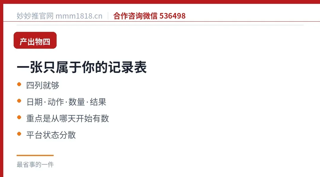 产出物四：一张只属于你的记录表，四列就够，重点是从哪天开始有数