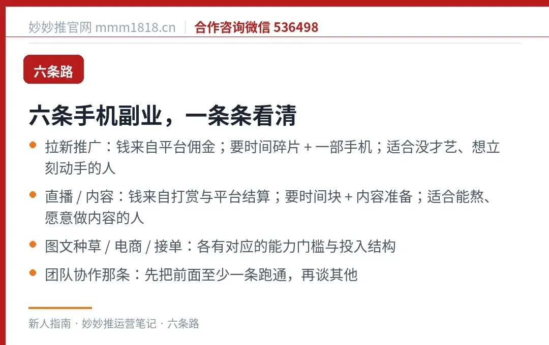 六条手机副业的投入与适配