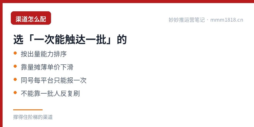 渠道怎么配:按出量能力排序,靠量摊薄单价下滑