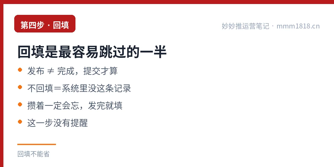 回填提交：发布不等于完成，没有提醒但必须做