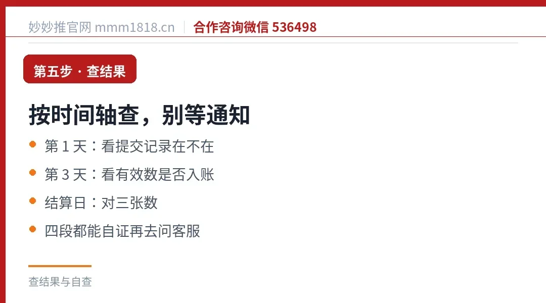 查结果按时间轴走：提交当天、三天后、结算日各看什么